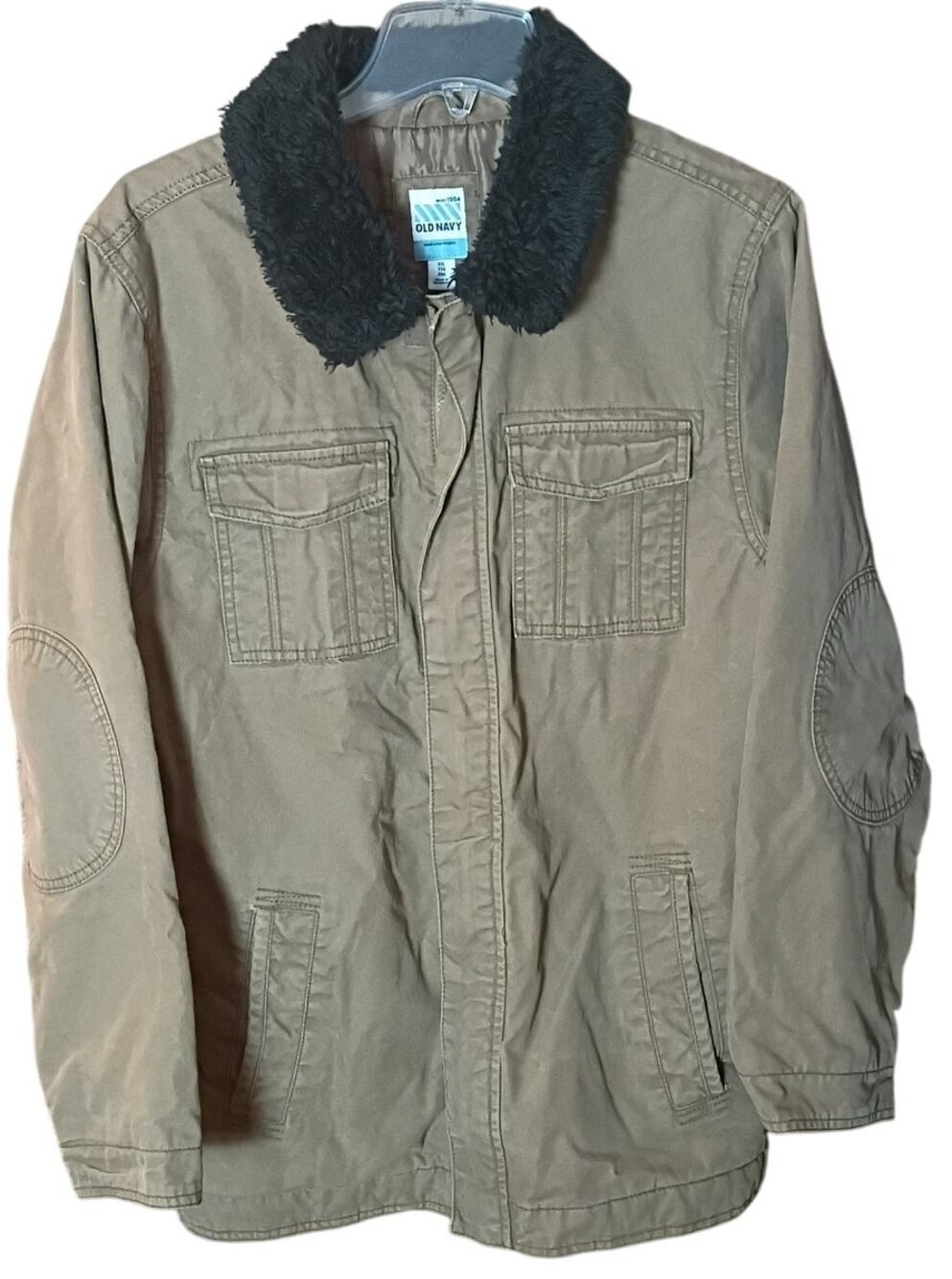 Old Navy Women XXL "Sandpaper" Tan Utility Barn Chore Faux Fur Collar Jacket